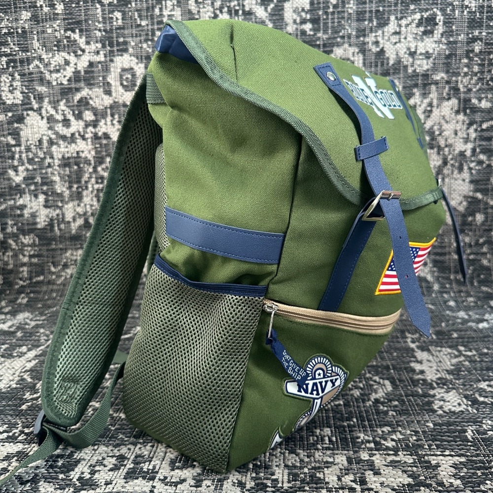 US Navy Blue & Gold Backpack OD Green Military Rucksack Beat Army Style Retro - Picture 5 of 8